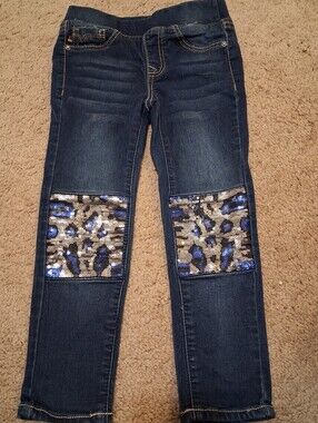 Vigoss Dark Blue Skinny Jeans with Sequin Leopard Knee Panels